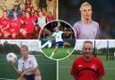 Rachel Daly in her York College days and playing for England with, bottom right, Gordon Staniforth
