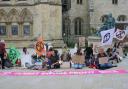 Activists from Extinction Rebellion Families York and Parents for Future York and North Yorkshire gathered outside York Minster to raise awareness of climate change