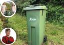 A green bin with, inset top left, councillors Andrew Hollyer and Paula Widdowson, with, bottom left, Cllr Katie Lomas