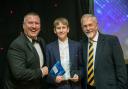 Chris Marsden and Jonathan Cowap from YO1 radio present the Spirit of Youth award to Lucas Hughes