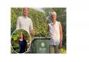 A green bin with, left, councillor Andrew Hollyer and Paula Widdowson, with, bottom left, Cllr Jenny Kent
