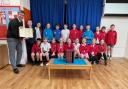 Year 5 & 6 pupils from St Mary’s CE Primary School, York pictured with headteacher, Richard Moss