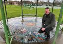 Cllr Hollyer at the mosaic in Ethel Ward Playing Fields