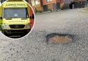 An ambulance attended after a cyclist hit a pothole in Terry Avenue, York
