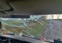 The smashed windscreen of the vehicle stopped by police in Beckwithshaw, near Harrogate