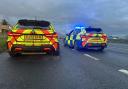 Police cars at a crash on the A64