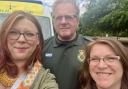 Victoria Rothwell and Louise Holmes with Richard from Yorkshire Ambulance Trust