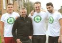 Derek Stainthorpe, second left, whose life was saved by the Great North Air Ambulance, and, from left, Liam Broadhead, Sam Harrison and Derek’s son Connor, who are to run the York Marathon in aid of the service