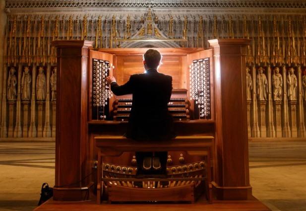 Director of Music Robert Sharpe plays the Grand Organ. Picture: Danny Lawson/PA Wire