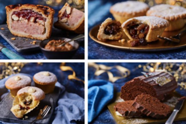 Photo of Cooplands' Christmas items for 2021 - including the seasonal pork pie, deep filled mince pies, yule log and more. Credit: Cooplands.
