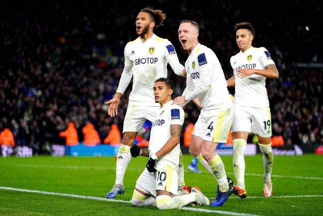 Leeds United's Raphinha celebrates scoring the winner against Crystal Palace at Elland Road. Picture: Nick Potts/PA Wire