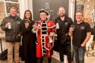 Town Crier Ben Fry, centre, joined York Gin's co-founders, from left, Pete McNichol, Emma Godivala,Harry Cooke and 
Paul Crossman to celebrate the official launch of their new shop at York Railway Station.