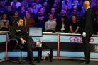 Ronnie O’Sullivan sits back in his chair mid-break as the crowd were leaving their seats during his match with Kyren Wilson at the Cazoo UK Championship at the York Barbican. Picture: Mike Egerton/PA Wire