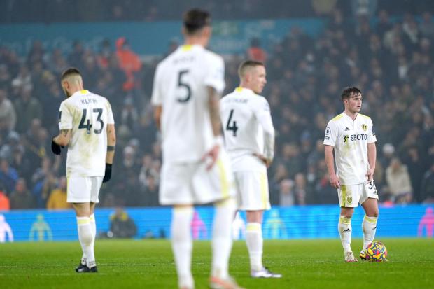 Leeds players appear dejected after Bukayo Saka scores Arsenal's third goal of the game. Picture: Mike Egerton/PA Wire