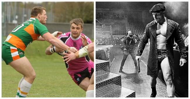 Luke Menzies, far left, in action against York City Knights during his rugby league career and as his WWE character Ridge Holland, right, who is set for a major tag team match this weekend. Pictures: Gordon Clayton and WWE