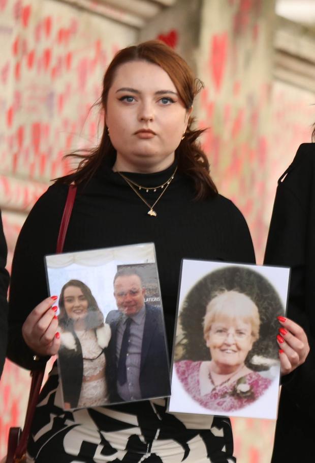 York Press:  Hannah Brady, holding up photos of her family members Shaun Brady and Margaret Brady, who she lost to coronavirus. The daughter of a key worker who died after contracting Covid-19 has said it makes her "feel sick" to think Boris Johnson was "partying" on the day her father's death certificate was signed. Photo via PA.