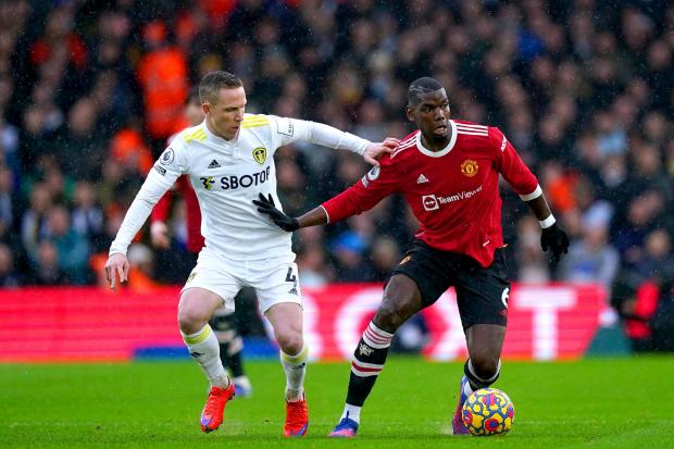 Leeds United's Adam Forshaw and Manchester United's Paul Pogba battle for the ball at Elland Road. Picture: Mike Egerton/PA Wire