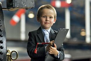 Seven-year-old Sam Pointon, who is director of fun at the National Railway Museum in York