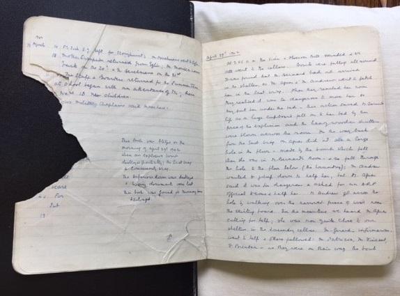 York Press: A page from the damaged wartime Bar Convent diary