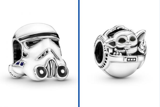 York Press: (left to right) Stormtrooper charm and Grogu and crib charm. Credit: Pandora