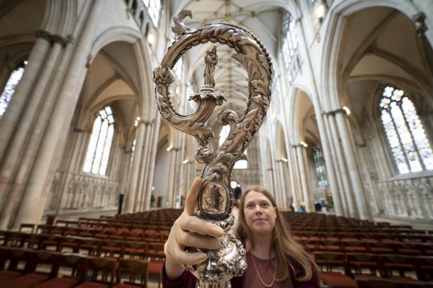 Kim Davies holds a Braganza Crozier, that is believed to have been presented to James Smith, Vicar Apostolic of the Northern District by Catherine of Braganza, the widow of Charles II. Picture: PA