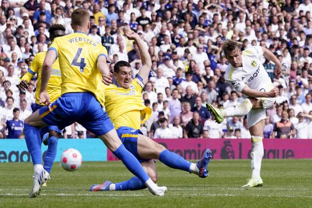 Leeds United's Joe Gelhardt has a shot on goal against Brighton at Elland Road. Picture: Danny Lawson/PA Wire