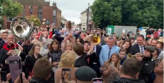 York Press: New York brass band playing at Pixie Lott's wedding Picture: SWNS video