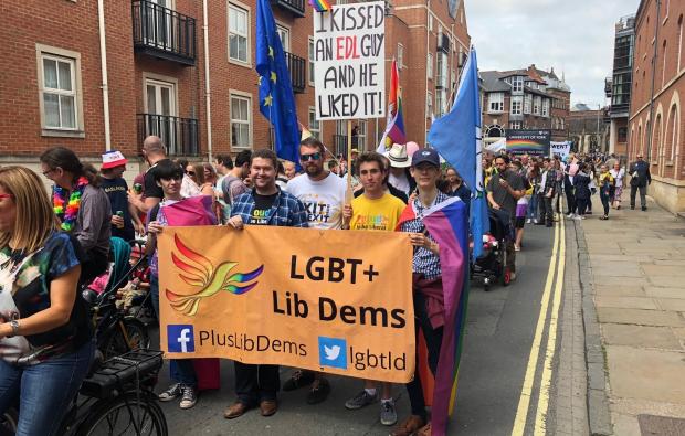 York Press: Darryl Smalley, in yellow, at York Pride 2018