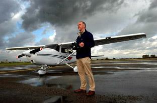 Dave MacLeod, English Heritage’s senior investigator, prepares for a survey flight from the airfield at Sherburn-in-Elmet