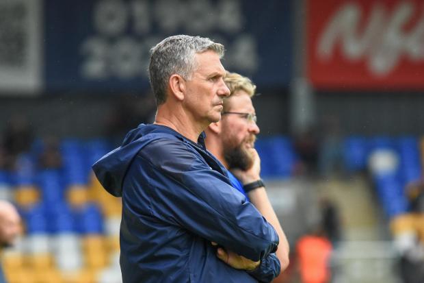 York City manager John Askey and first-team coach Kingsley James watch on against Notts County. Picture: Tom Poole