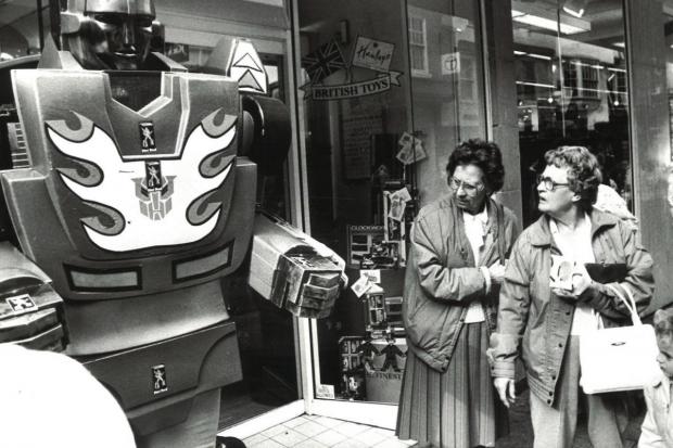 Hamley's top shop in York caused a bit of a stir when in opened in Coney Street in 1987 - at least from these two shoppers!