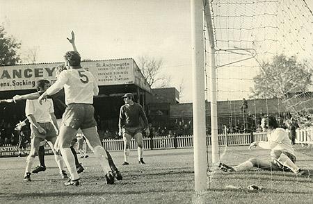 28/10/72: York City 0, Walsall 0 - Barry Swallow raises his arm after a 'goal' from Brian Pollard. The jubilation was short lived as the goal was disallowed for offside.