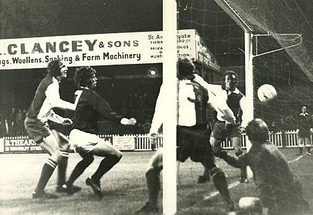 09/10/72: York City 1, Blackburn 0 - With the Blackburn defence looking on, and Jones stranded, Swallow (out of picture) lobs in the goal.