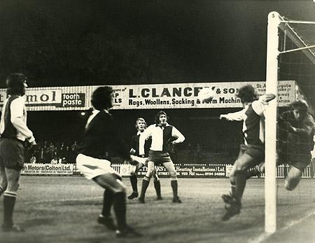 09/10/72: York City 1, Blackburn 0 - Blackburn 'keeper Jones, races across after punching Wann's corner on to the crossbar.