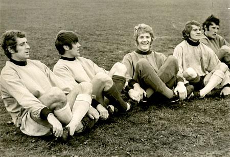 Seen doing some body exercises in preparation for a cup tie are Paul Aimson, John Mackin, Barry Swallow, Tommy Henderson and Chris Topping