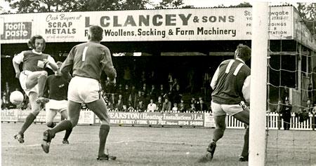 28/08/71 - York City 2, Plymouth 3: The ball runs through to City's Tommy Henderson to equalise.