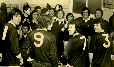 30/12/72 - York City 0, Port Vale 0: York City plays caught in a happy mood in this pre-match dressing room picture.