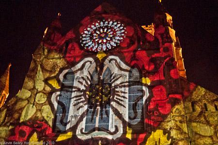 The Rose Window of York Minster lit up as part of the Illuminating York festival. Picture: Kevin Bailey