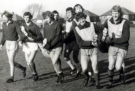 16/11/72 - York City players have a light-hearted session as they prepare for the FA Cup tie against Mansfield Town. Dennis Wann, Pat Lally, Eddie Rowles, John Woodward, Chris Topping, Graeme Crawford, Phil Burrow and Barry Swallow.