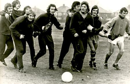 11/01/73 - York City players train ahead of the FA Cup tie against Oxford. Bill Yeats, Eddie Rowles, John Mackin, Barry Swallow, Ron Hillyard, Chris Topping, John Stone, John Woodward and Pat Lally (his 21st birthday)