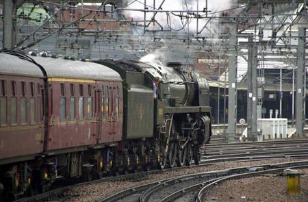 70013 Oliver Cromwell under the wires at Leeds City on The Scarborough Spa Express - Picture: Malcolm Tomlinson