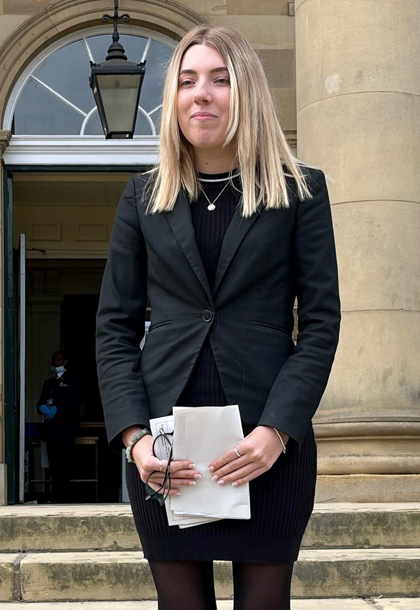 Stalking victim Maisie Relph outside York Crown Court where her former driving instructor Graham Mansie was jailed for 20 months for breaching a restraining order.: Tom Wilkinson/PA Wire.