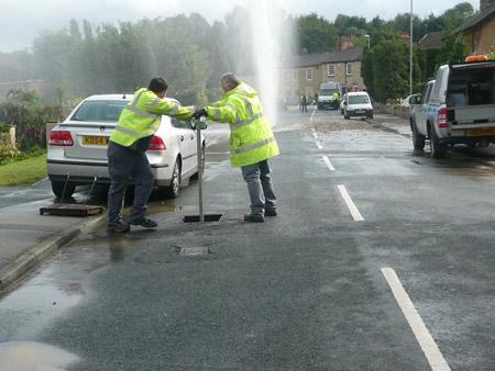 A burst pipe in a residential street in Bramham. Picture: Hannah Allenby
