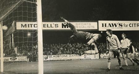 06/11/73 - York City 2, Orient 1 AET, League Cup replay: Jackson flies through the air in vain as Ian Butler's drive whistles past his outstretched hands to put City in the lead with only seconds remaining of extra time