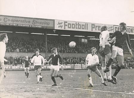 18/1/74 - York City 0, Charlton 1: Barry Swallow heads on a corner, but City attackers fail to put it in the back of the net.