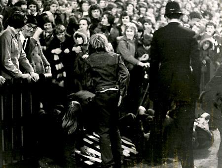 03/04/74 - York City 1, Plymouth 1: Fence collapses at Bootham Crescent.