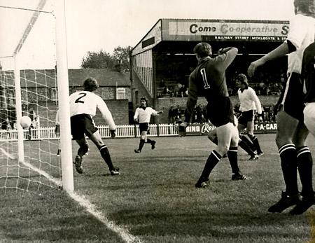 15/09/73 - York City 3, Port Vale 1 - Keeper Boswell appears rooted to the ground as Swallow's header speeds into the goal for City's first.