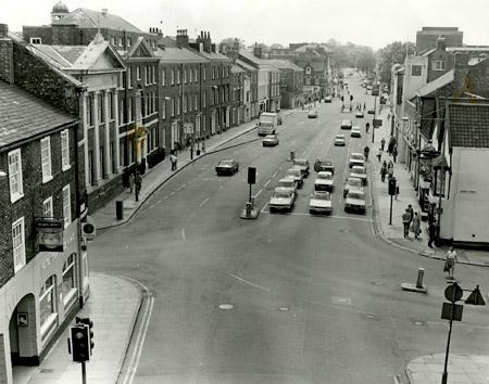 Blossom Street as seen from scaffolding on Micklegate Bar in July 1984