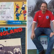 Martin Wilson  and his ticket and programme from the Scotland v England match at Euro 96