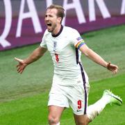 England captain Harry Kane celebrates scoring the Three Lions’ second goal of the game and his first of Euro 2020 in their 2-0 round-of-16 win over Germany at Wembley. Picture: Mike Egerton/PA Wire
